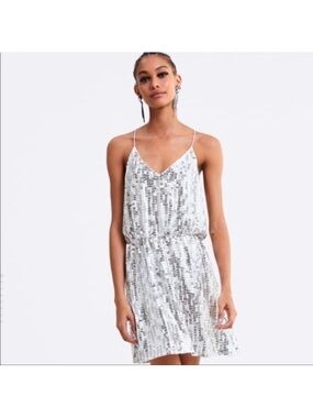 Zara Silver Sequin Backless Spaghetti Strap Dress